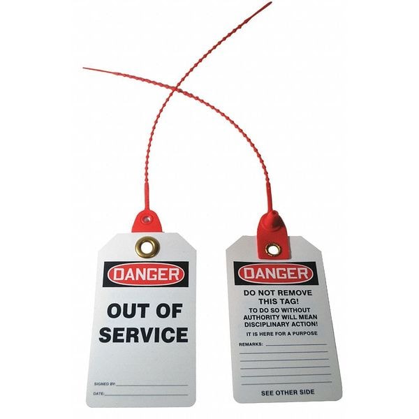 Zoro Select Tag, Danger, PVC, 5 3/4 in H x 2 7/8 in W, White, Rectangle, 10 PK - 43Z169