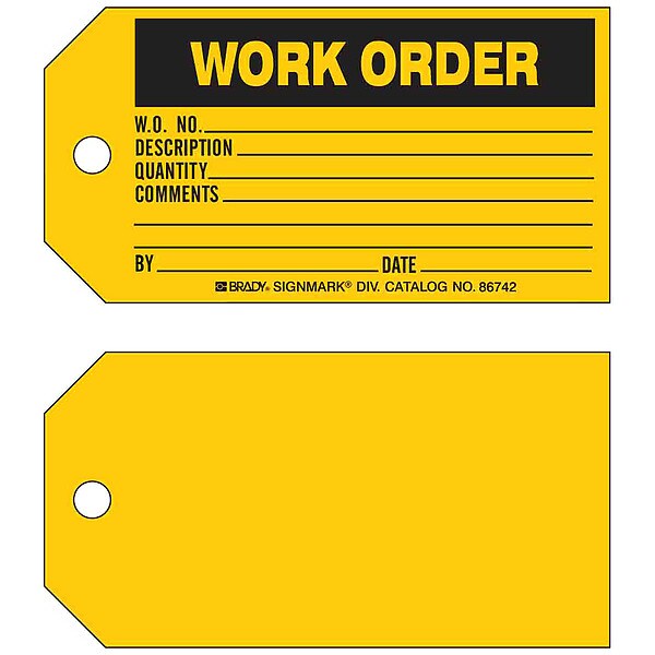 Brady Tag, Inventory, Paper, 3 in H x 5 3/4 in W, Black on Yellow, Rectangle, 100 PK - 86742