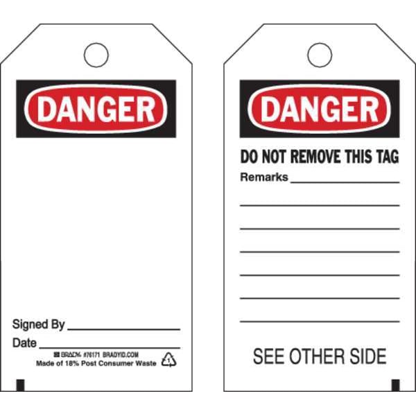 Brady Danger Tag, Prohibited Activity Tags, 5 3/4 in H x 3 in W, Black, Red, White, Rectangle, 25 PK - 76171