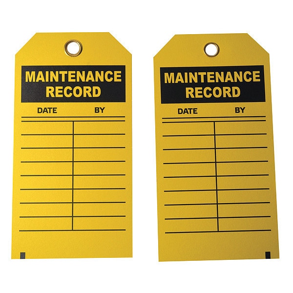 Zoro Select Tag, Maintenance, Cardstock, 5 3/4 in H x 3 in W, Yellow, Rectangle, 100 PK - 9MAZ7