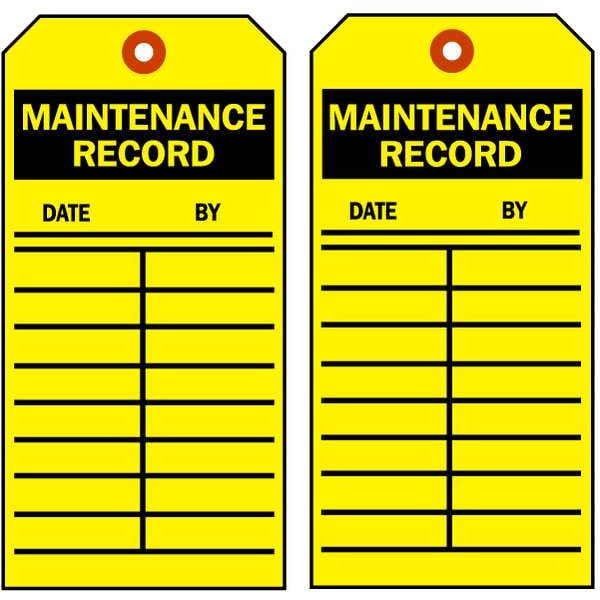 Zoro Select Tag, Maintenance, Cardstock, 5 3/4 in H x 3 in W, Yellow, Rectangle, 100 PK - 9MAZ7
