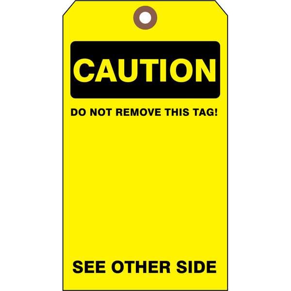 Zoro Select Caution Tag, Machine and Operational, Cardstock, 7 in H x 4 in W, Yellow, Rectangle, 25 PK - 3XAZ9