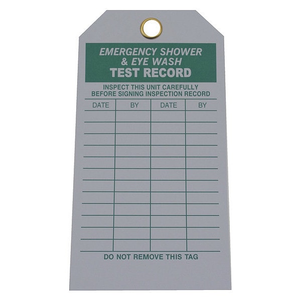 Zoro Select Tag, Emergency Shower & Eye Wash Test, Cardstock, 5 3/4 in H x 3 in W, White, Rectangle, 100 PK - 8NC19