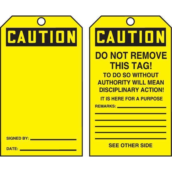 Accuform Caution Tag By The Roll, General Safety, Cardstock, 6 1/4 in H x 3 in W, Yellow, Rectangle, 250 PK - TAR156