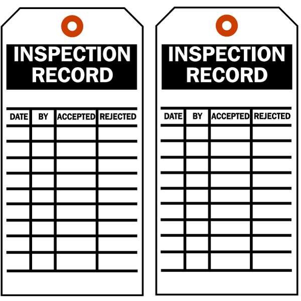 Brady Tag, Inspection, Heavy Duty Polyester, 5 3/4 in H x 3 in W, Black on White, Rectangle, 10 PK - 86438