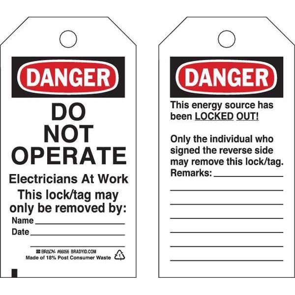 Brady Danger Tag, Cardstock, 5 3/4 in H x 3 in W, Black/Red on White, Rectangle, 25 PK - 65444