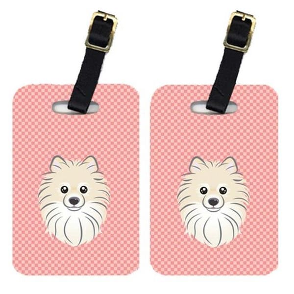 Carolines Treasures Carolines Treasures BB1207BT Pair Of Checkerboard Pink Pomeranian Luggage Tags - BB1207BT