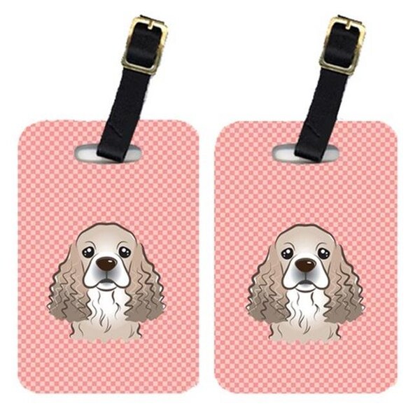 Carolines Treasures Carolines Treasures BB1216BT Pair Of Checkerboard Pink Cocker Spaniel Luggage Tags - BB1216BT