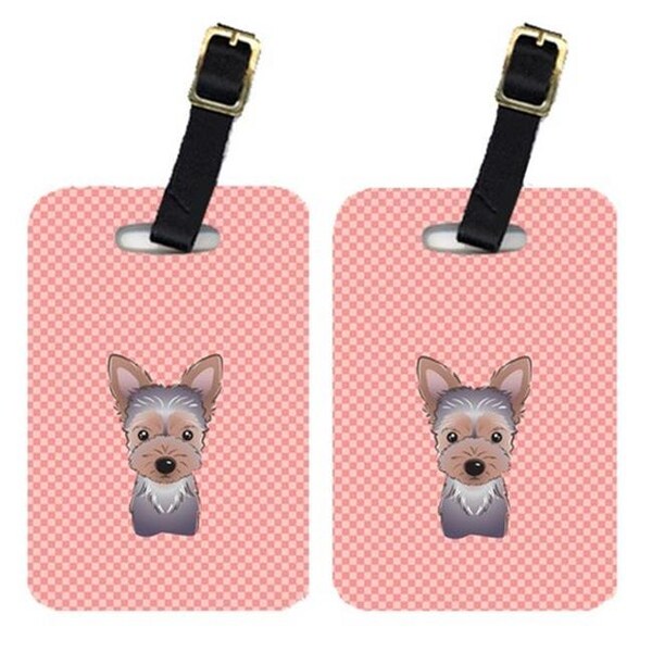 Carolines Treasures Carolines Treasures BB1232BT Pair Of Checkerboard Pink Yorkie Puppy Luggage Tags - BB1232BT