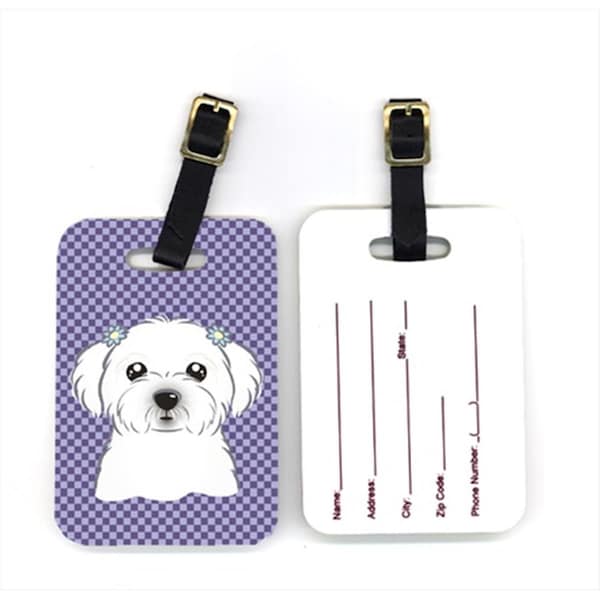 Carolines Treasures Carolines Treasures BB1134BT Pair of Purple Checkered Maltese Luggage Tags - BB1134BT