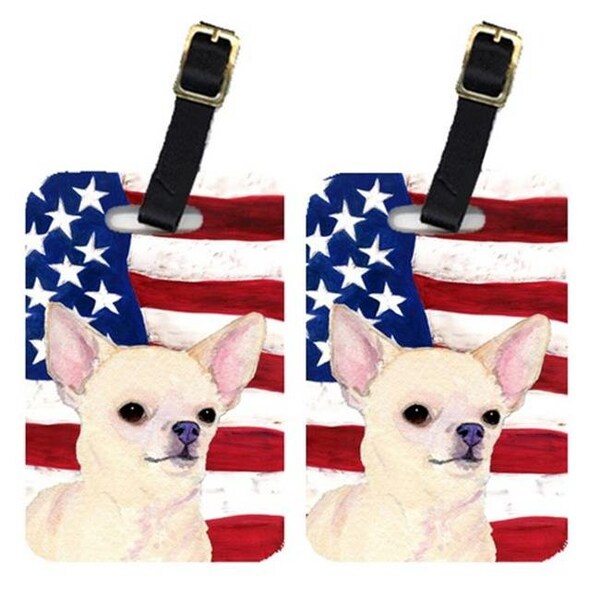 Carolines Treasures Carolines Treasures SS4228BT Pair Of USA American Flag With Chihuahua Luggage Tags - SS4228BT