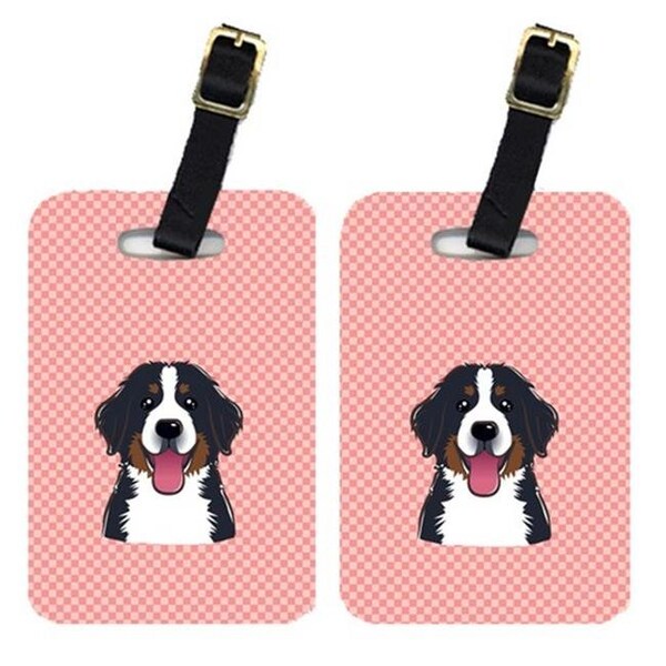 Carolines Treasures Carolines Treasures BB1237BT Pair Of Checkerboard Pink Bernese Mountain Dog Luggage Tags - BB1237BT