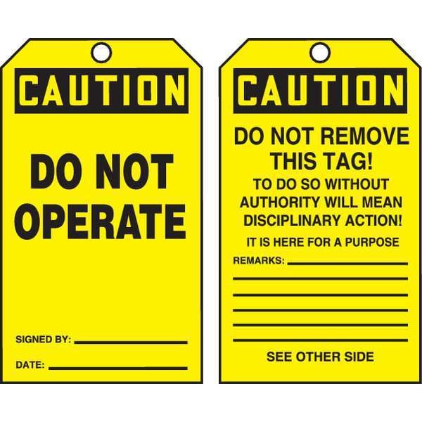Accuform Caution Tag By The Roll, General Safety, Cardstock, 6 1/4 in H x 3 in W, Yellow, Rectangle, 100 PK - TAR130