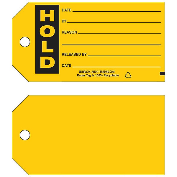 Brady Tag, Inspection, Paper, 3 in H x 5 3/4 in W, Black on Yellow, Rectangle, 100 PK - 86747