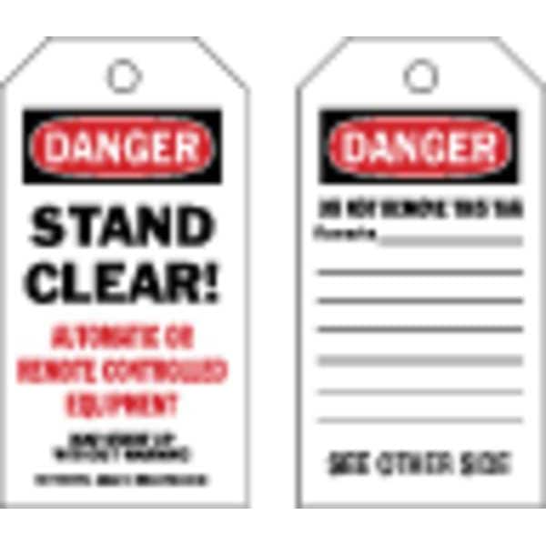 Brady Danger Tag, Keep Clear, Polyester, 5 3/4 in H x 3 in W, Black, Red, White, Rectangle, 10 PK - 86410