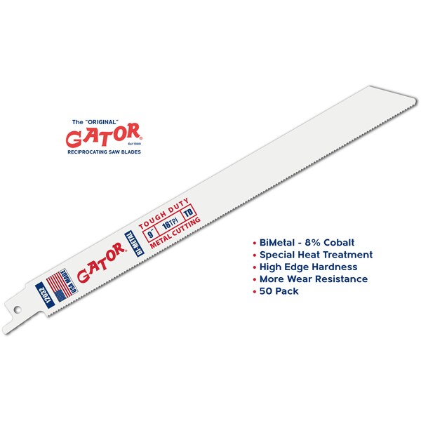 Gator Reciprocating Saw Blade 9 in. x 3/4 in. x 18pi #12032, Tough Duty Metal Cutting, 50PK - 12032