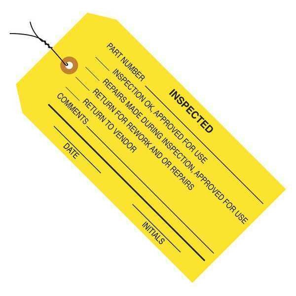 Partners Brand Tag Wired Inspectet, 4-3/4"x2-3/8", PK1000, 13 Point Cardstock, 4 3/4" W, Yellow, 1000 PK - G20063
