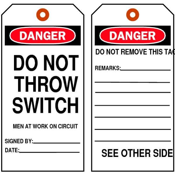 Brady Danger Tag, Electrical Hazard, Polyester, 5 3/4 in H x 3 in W, Black, Red, White, Rectangle, 10 PK - 86528