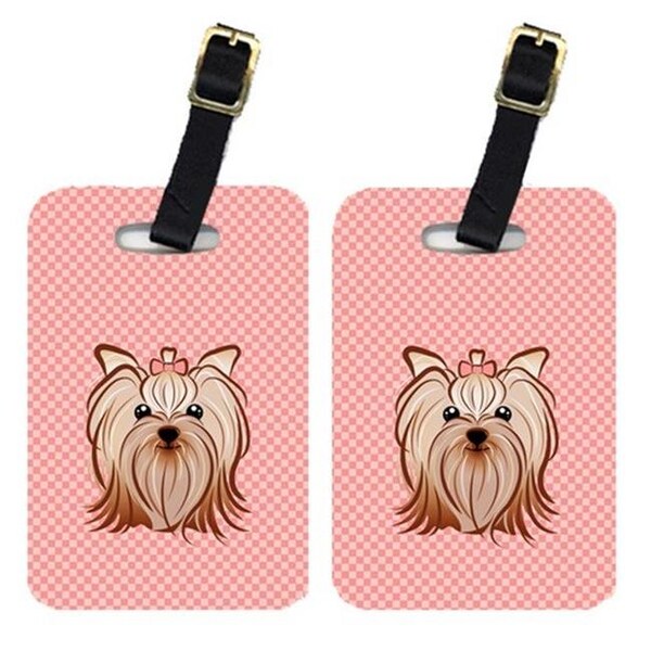 Carolines Treasures Carolines Treasures BB1204BT Pair Of Checkerboard Pink Yorkie Yorkishire Terrier Luggage Tags - BB1204BT
