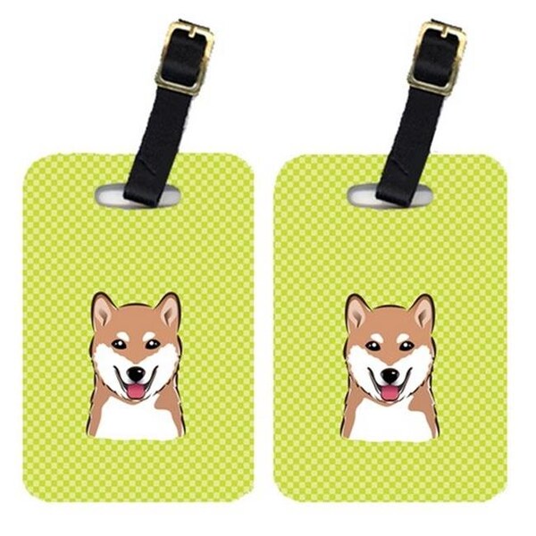 Carolines Treasures Carolines Treasures BB1287BT Pair Of Checkerboard Lime Green Shiba Inu Luggage Tags - BB1287BT