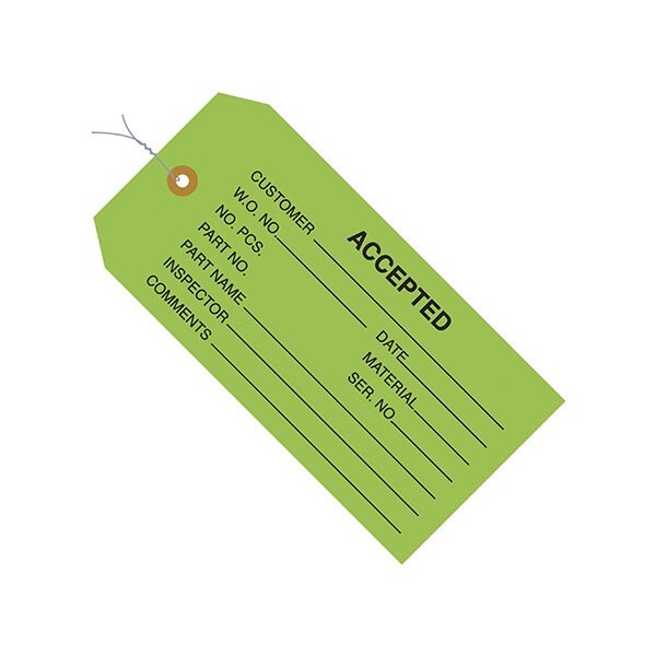 Bsc Preferred 4 3/4 x 2-3/8'' - ''Accepted Green'' Inspection Tags - Pre-Wired, 1000PK - BUY00030001