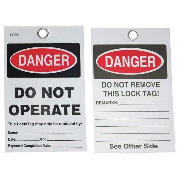 Badger Tag & Label Self-Laminating Danger Tag, Machine and Operational, Polyester, Vinyl, 5 in H x 3 3/16 in W, White - 132