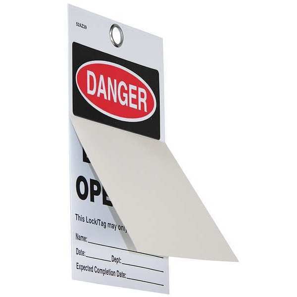 Badger Tag & Label Self-Laminating Danger Tag, Machine and Operational, Polyester, Vinyl, 5 in H x 3 3/16 in W, White - 132