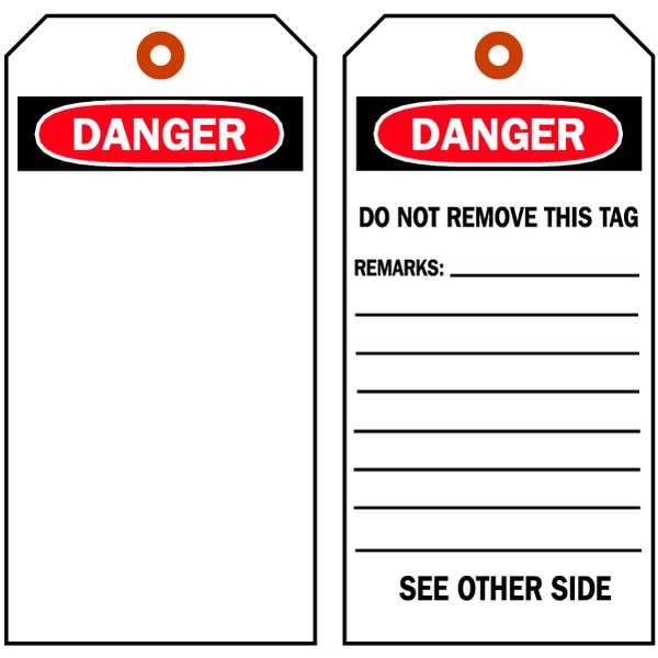 Brady Danger Tag, Danger, Polyester, 7 in H x 4 in W, Black, Red, White, Rectangle, 10 PK - 81991