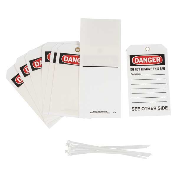 Brady Danger Tag, Danger, Polyester, 7 in H x 4 in W, Black, Red, White, Rectangle, 10 PK - 81991
