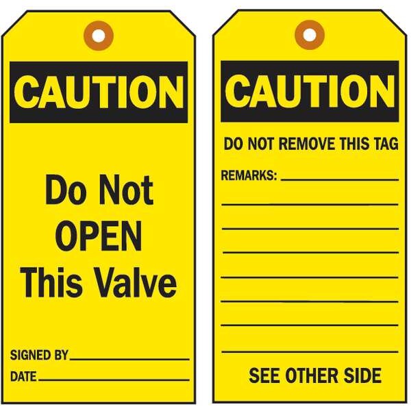 Brady Caution Tag, Lockout Tagout, Polyester, 7 in H x 4 in W, Black, Yellow, Rectangle, 10 PK - 86487