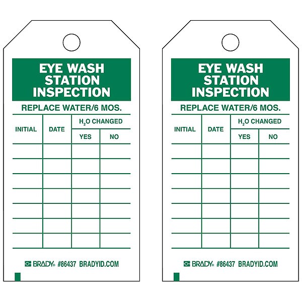 Brady Tag, Safety, Heavy Duty Polyester, 7 in H x 4 in W, Green on White, Rectangle, 10 PK - 86499