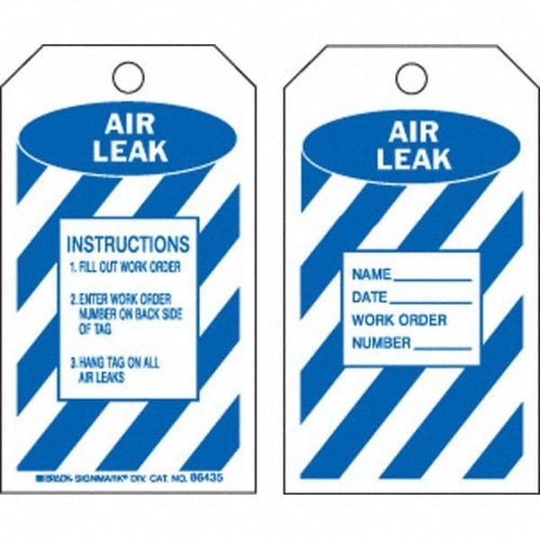 Zoro Select Tag, Air Leak, Polyester, 5 3/4 in H x 3 in W, Blue, White, Rectangle, 10 PK - 8CV32