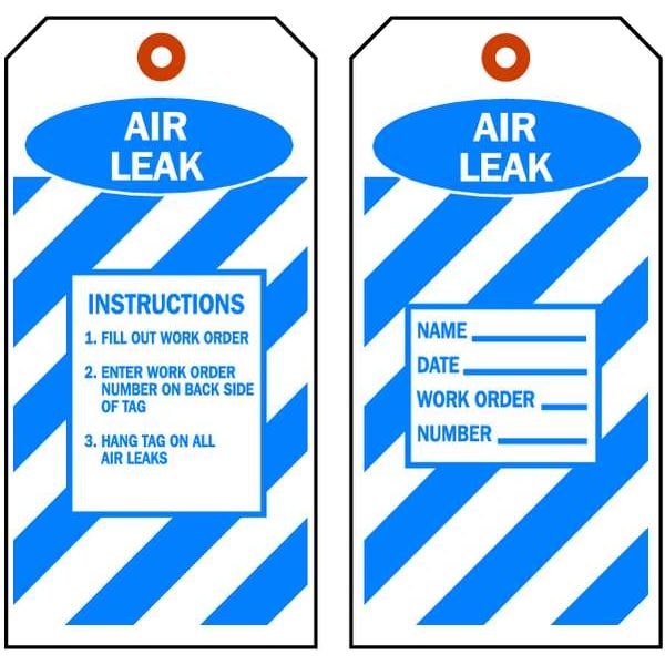 Zoro Select Tag, Air Leak, Polyester, 5 3/4 in H x 3 in W, Blue, White, Rectangle, 10 PK - 8CV32