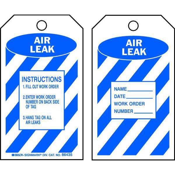 Zoro Select Tag, Air Leak, Polyester, 5 3/4 in H x 3 in W, Blue, White, Rectangle, 10 PK - 8CV32