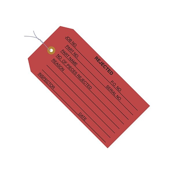 Bsc Preferred 4 3/4 x 2-3/8'' - ''Rejected'' Inspection Tags - Pre-Wired, 1000PK - BUY00030019