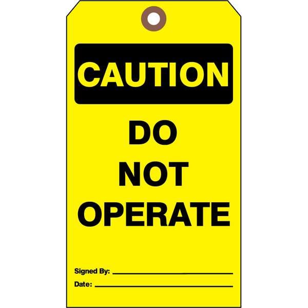 See All Industries Caution Tag, Caution, Cardstock, 7 in H x 4 in W, Yellow, Rectangle, 25 PK - CTUF-G13