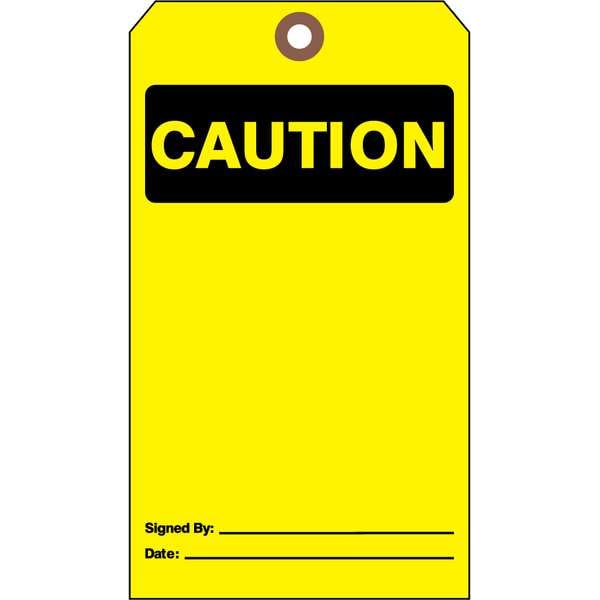 See All Industries Caution Tag, Caution, Cardstock, 7 in H x 4 in W, Yellow, Rectangle, 25 PK - CTUF-G13