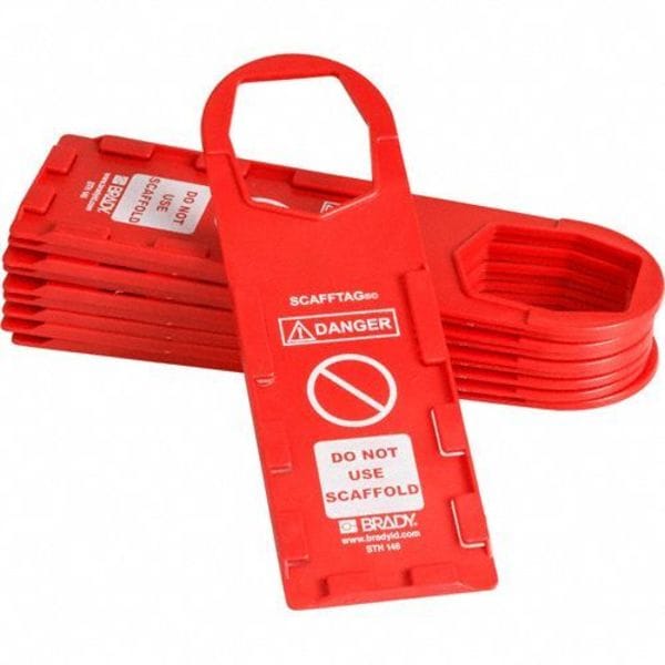 Brady Tag, Inspection, Plastic, 11 3/4 in H x 3 1/2 in W, White on Red, Rectangle, 10 PK - SCAF-STH146