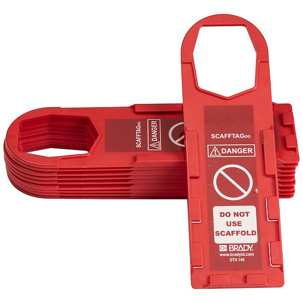 Brady Tag, Inspection, Plastic, 11 3/4 in H x 3 1/2 in W, White on Red, Rectangle, 10 PK - SCAF-STH146