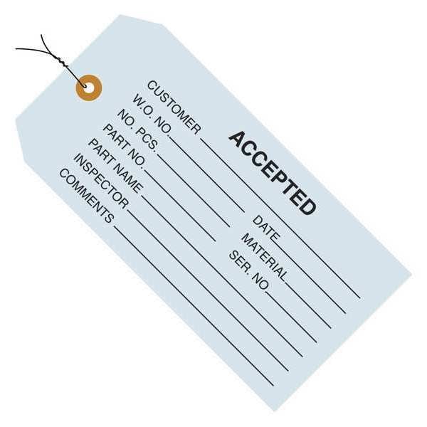 Partners Brand Tag Wired Accepted, 4-3/4"x2-3/8", PK1000, 13 Point Cardstock, 4 3/4" W, Blue, 1000 PK - G20013