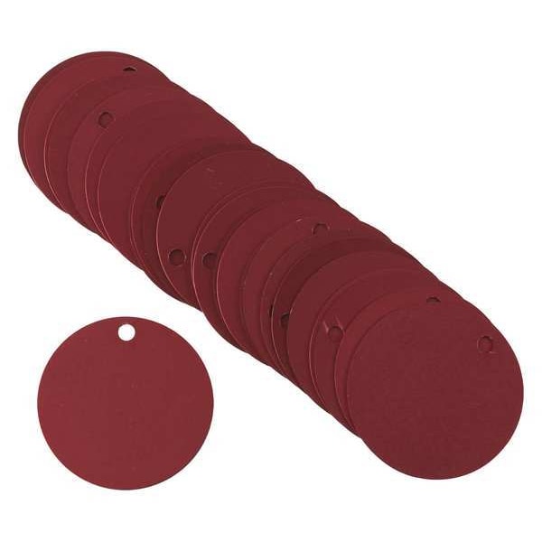 Brady Blank Tag, Aluminum, 2 in H x 2 in W, 2 in Dia., Red, Round, 25 PK - 49906