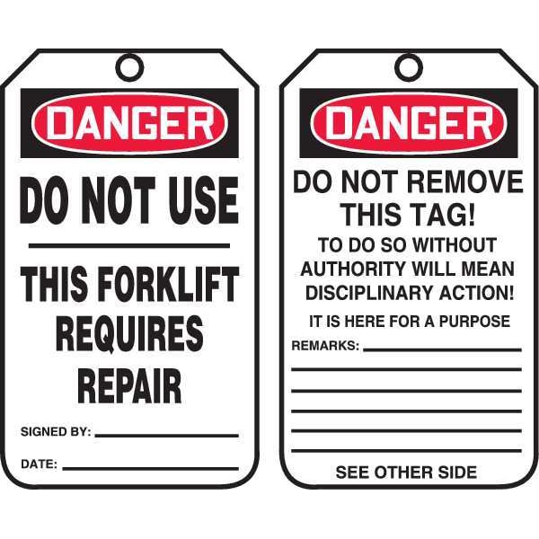 Accuform Tag, Forklift, Plastic, 5 3/4 in H x 3 1/4 in W, Rectangle, 25 PK - TRS327PTP