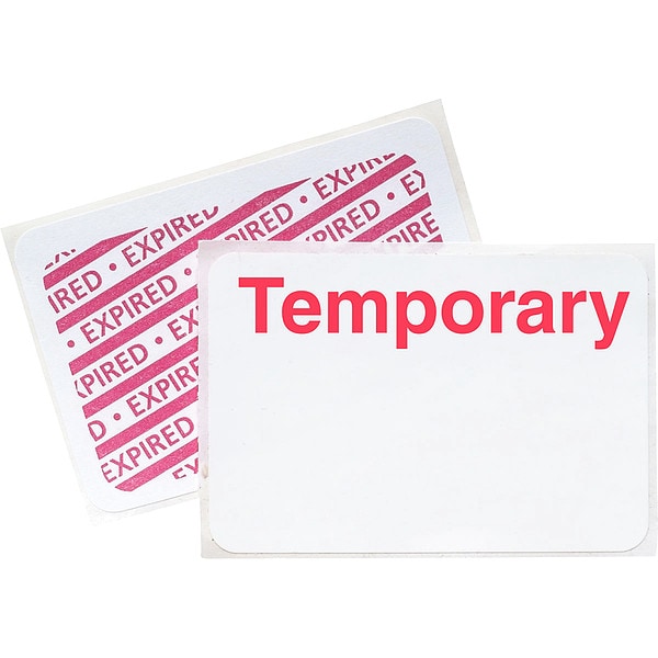 Brady Temporary Expiring Badge, Vinyl, 2 in W, Red, 500 PK - 95675