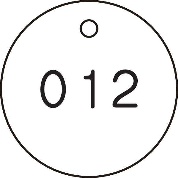 Zoro Select Numbered Tag, Plastic, 1 1/4 in H x 1 1/4 in W, 1 1/4 in Dia., Black/White, Round, 100 PK - 22CN36