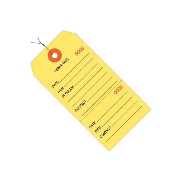 Box Packaging Consecutively Repair Tag Pre Wired#5 4-3/4L x 2-3/8W Yellow 1000/Pk - G26200W