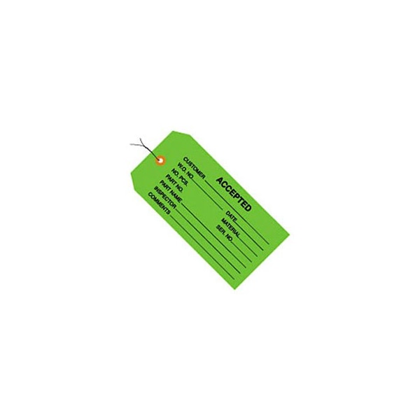 Box Packaging Inspection Tag Accepted Pre Wired#5 4-3/4L x 2-3/8W Green 1000/Pk - G20023