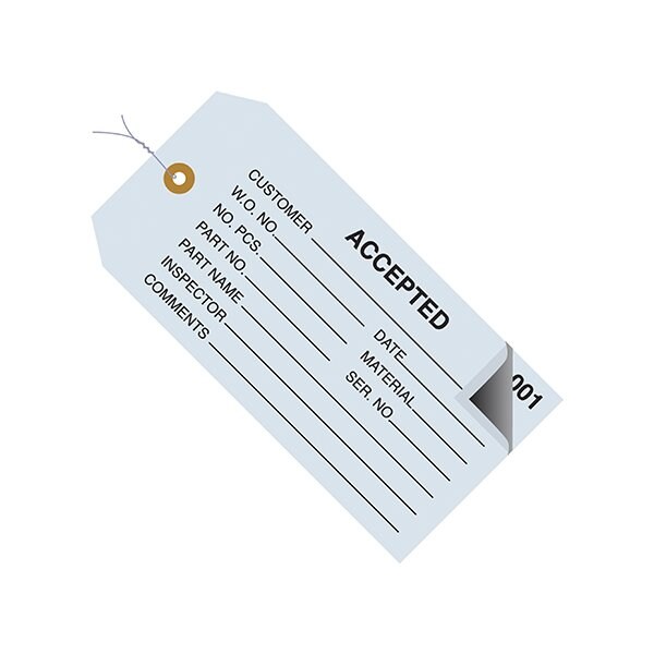 Bsc Preferred 4 3/4 x 2-3/8'' - ''Accepted'' Inspection Tags 2 Part - Numbered 000 - 499 - Pre-Wired, 500PK - BUY00019485