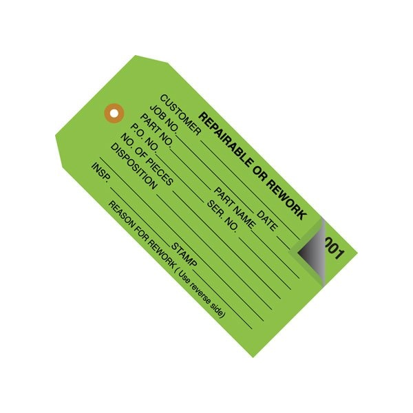 Bsc Preferred 4 3/4 x 2-3/8'' - ''RePairsable or Rework'' Inspection Tags 2 Part - Numbered 000 - 499, 500PK - BUY00019483