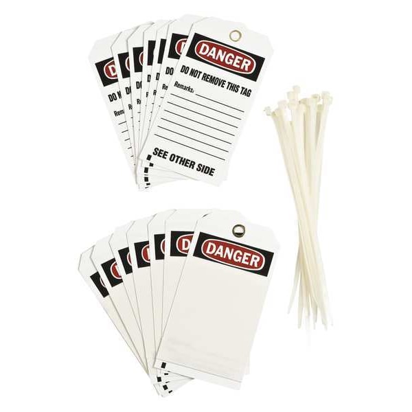 Brady Danger Tag, Danger, Polyester, 5 3/4 in H x 3 in W, Black, Red, White, Rectangle, 25 PK - 76192