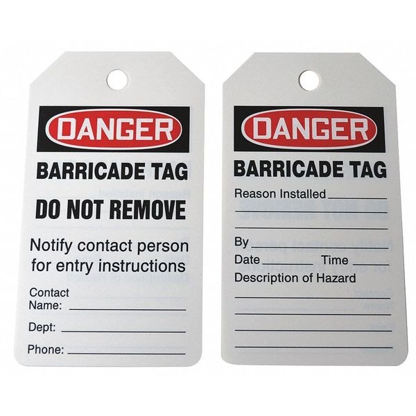 Zoro Select Danger Tag, Lockout Tagout, Cardstock, 5 3/4 in H x 3 1/4 in W, White, Rectangle, 25 PK - 43Z341